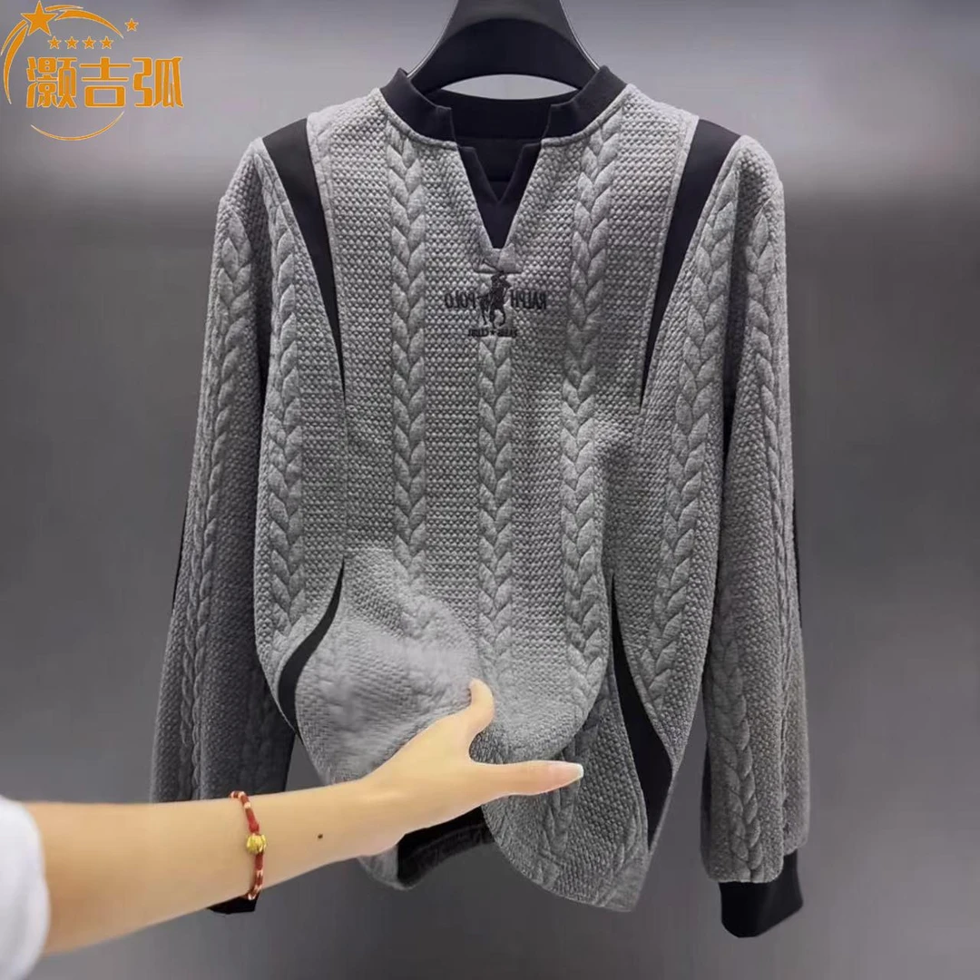 灏吉弧2025秋季男生高雅灰时尚针织长袖POLO衫