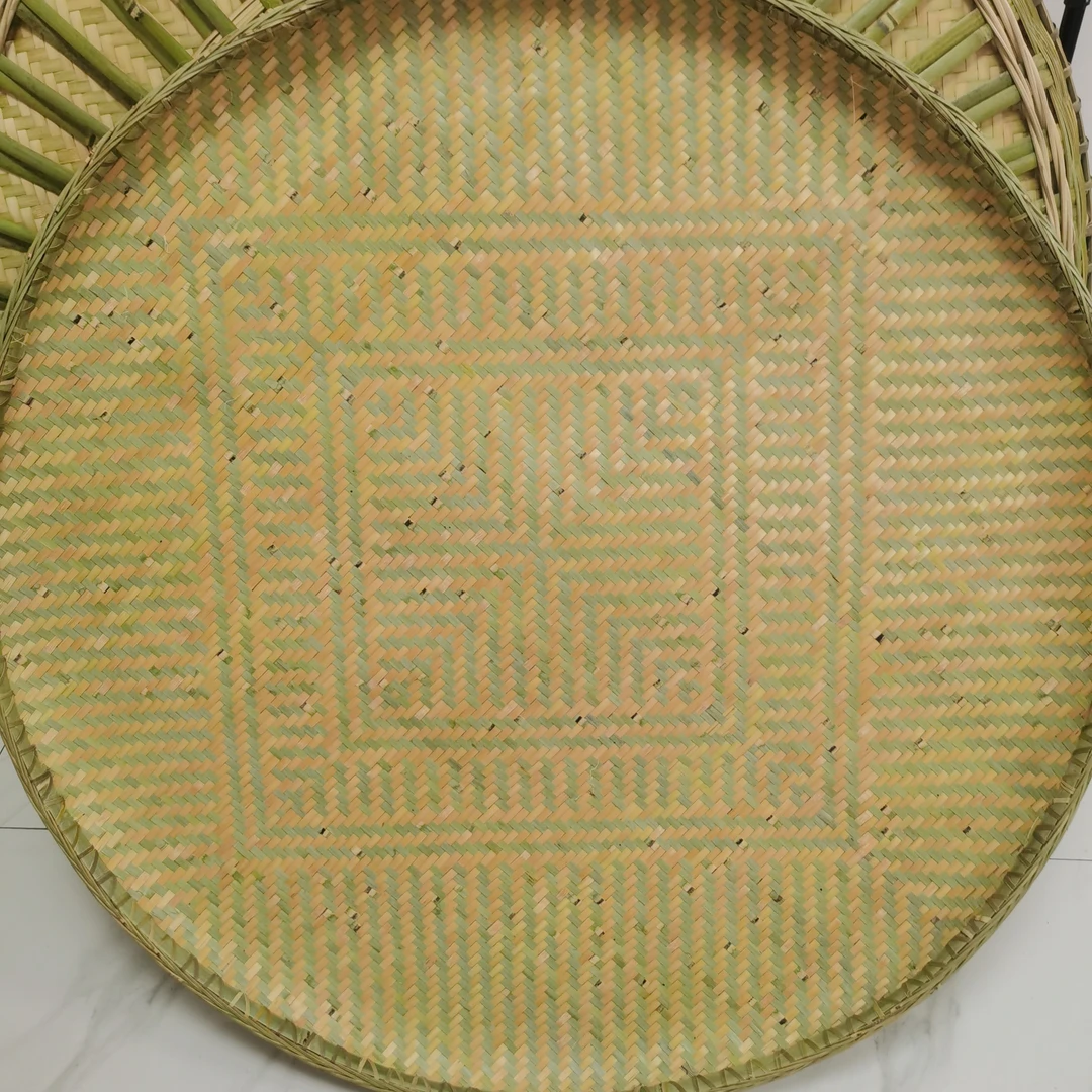 直径100cm纯手工纯竹子编织精编花纹簸箕青篾锁边晾晒粮食干货