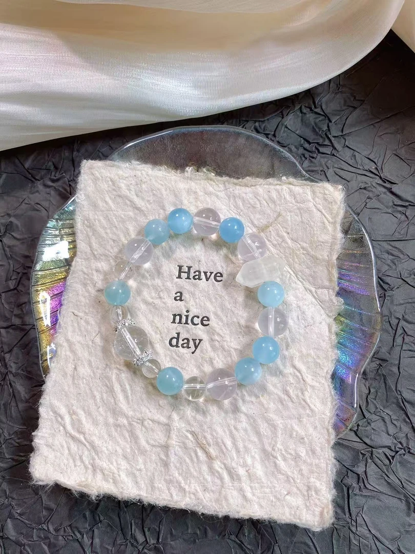 天然白水晶+海蓝宝双尖多样性发一