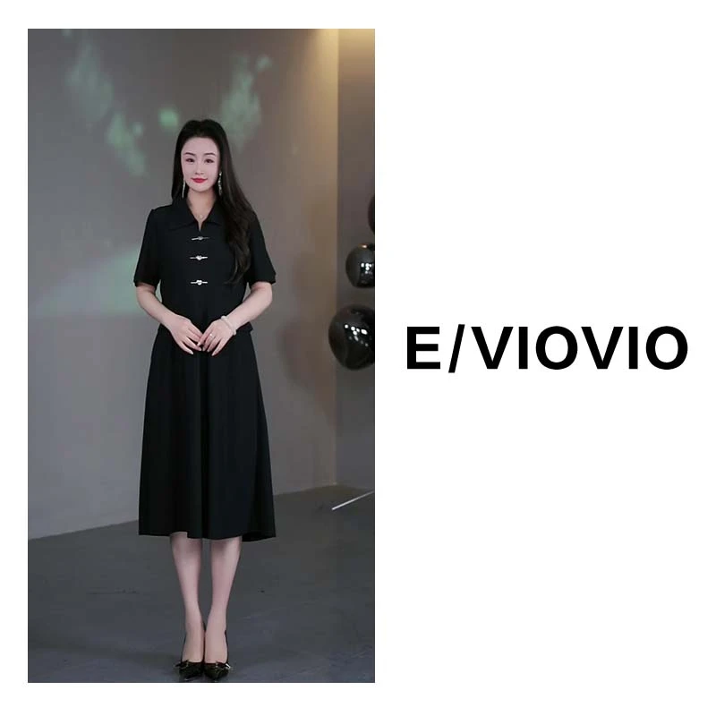 莉莉定制大码女装2025新款微胖显瘦气质翻领假两件连衣裙ZB5792