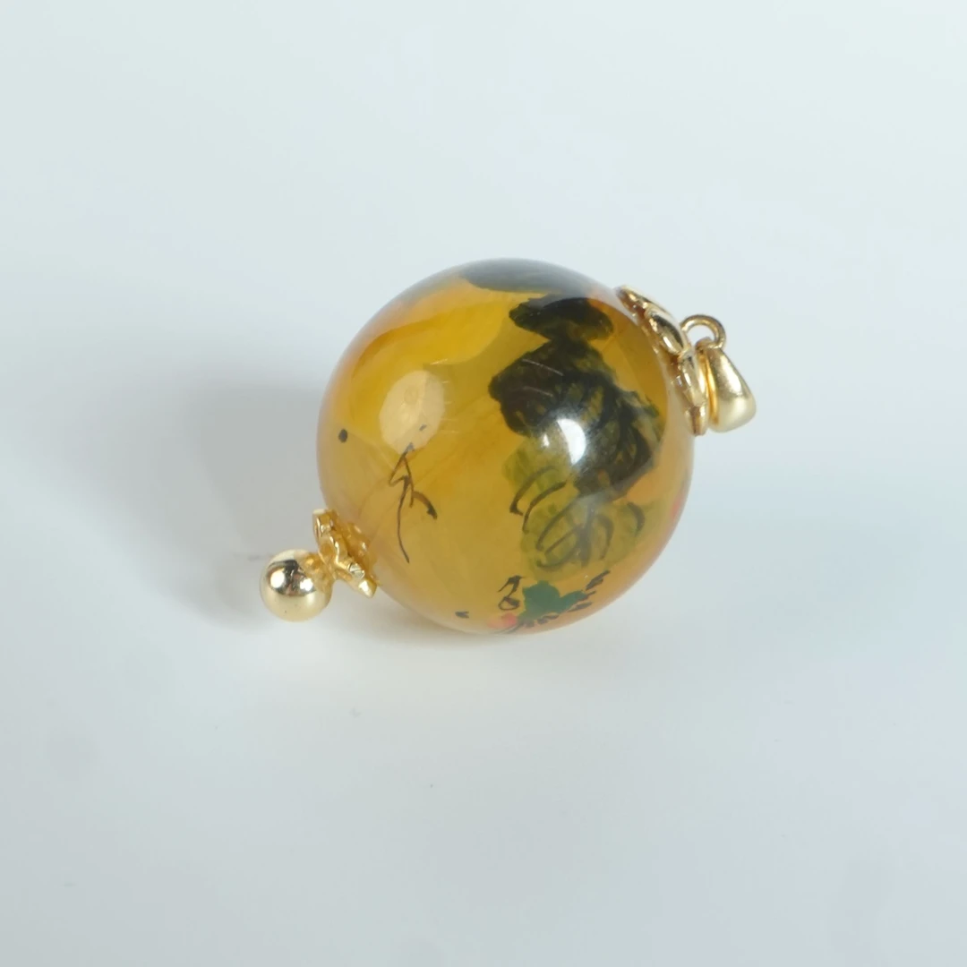 M3542 琥珀内画圆珠吊坠 4.34g