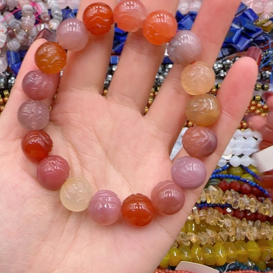 玛瑙/玉髓珠宝半成品未镶嵌盐源雕刻一串卡13