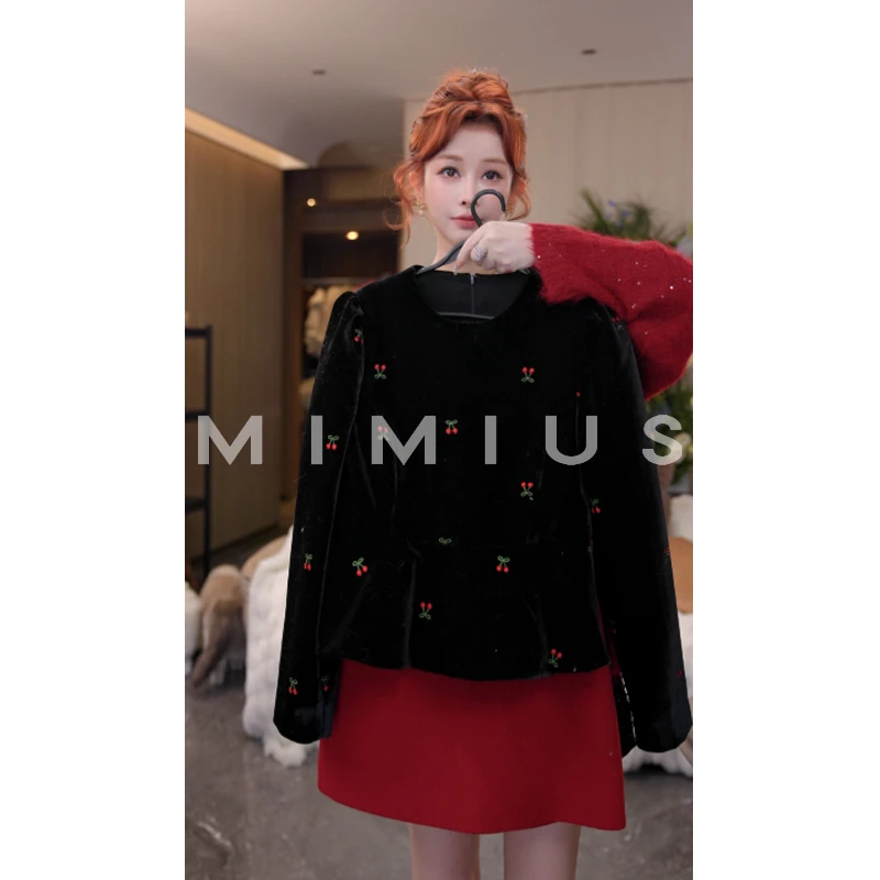 【mimius】U 重工刺绣樱桃丝绒外套 汉服 H01058