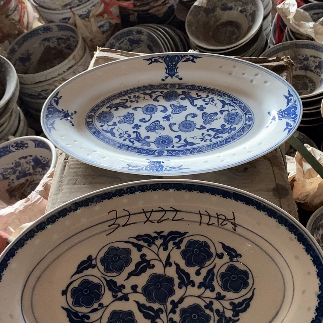 摆件12寸青花玲珑瓷盘