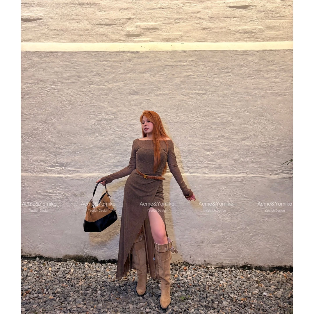 琉璃纱金 复古港风千禧风斜裁设计时尚辣妹大码连衣裙G305/G309