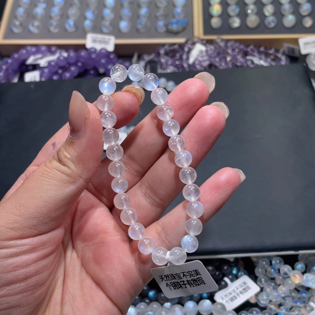 爱***灵手链未镶嵌长石蓝月光手链7mm