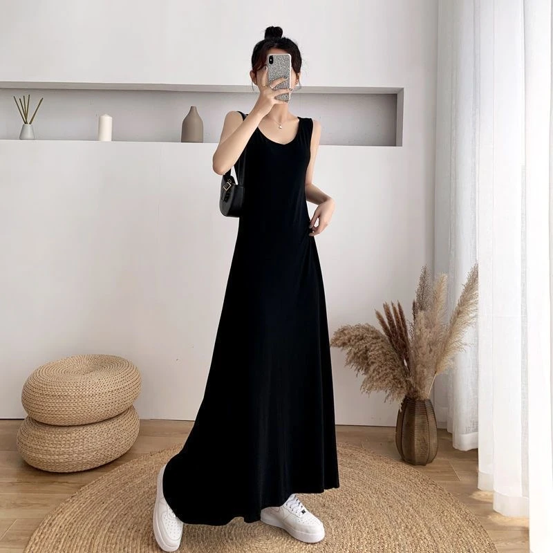 时尚修身法式外穿显瘦连衣裙减龄气质夏季黑色薄款无袖