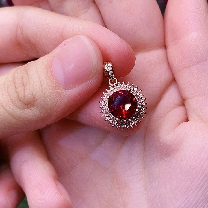 红宝石银S925镶嵌吊坠(赠链)