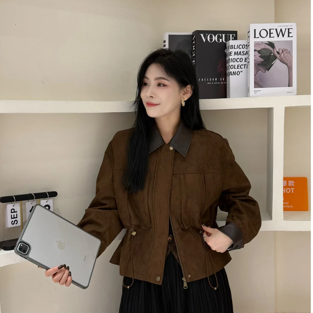 【锅不白专属】设计感翻领收腰显瘦百搭拼色外套～N5207