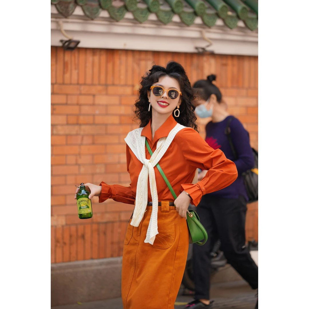 扣子家【大橘大利】港风复古2025新款纯色衬衫设计感衬衣KK0725215