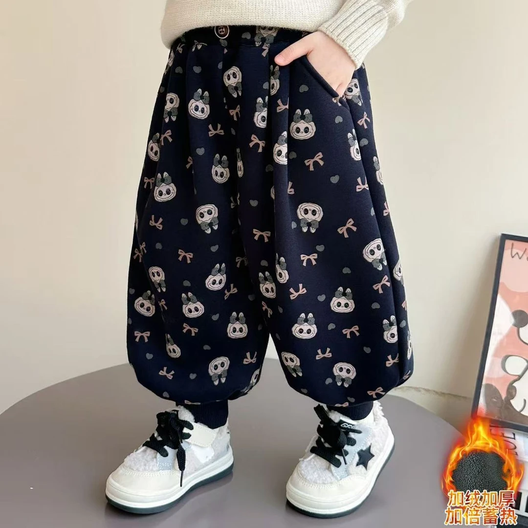 女童加绒裤子秋冬款2025新款女宝一体绒长裤洋气儿童加厚束脚卫裤