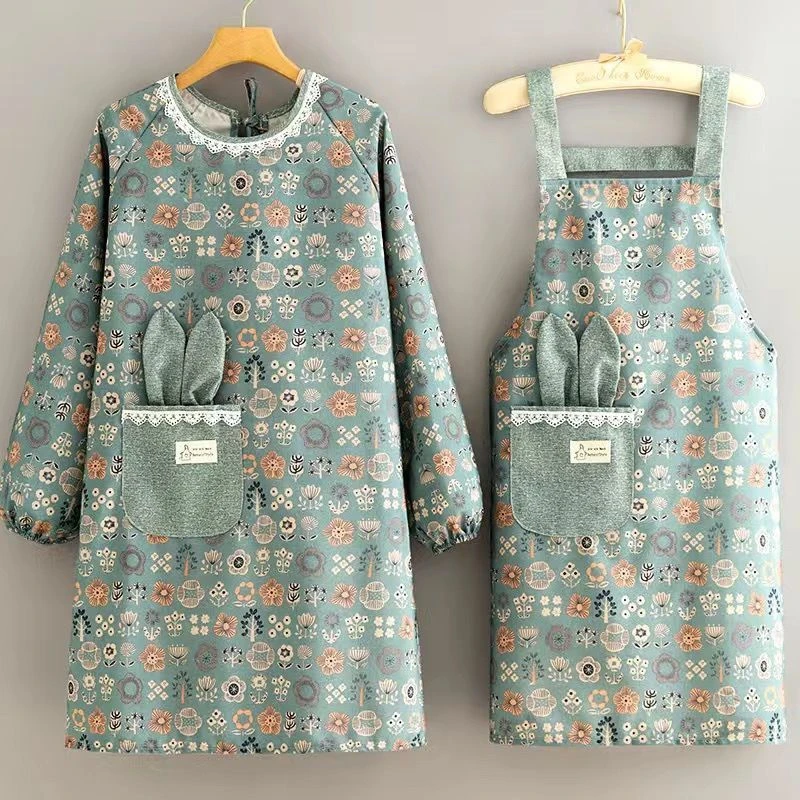 长袖帆布围裙厨房专用做饭洋气透气网红妈咪罩衣围裙上班打工女