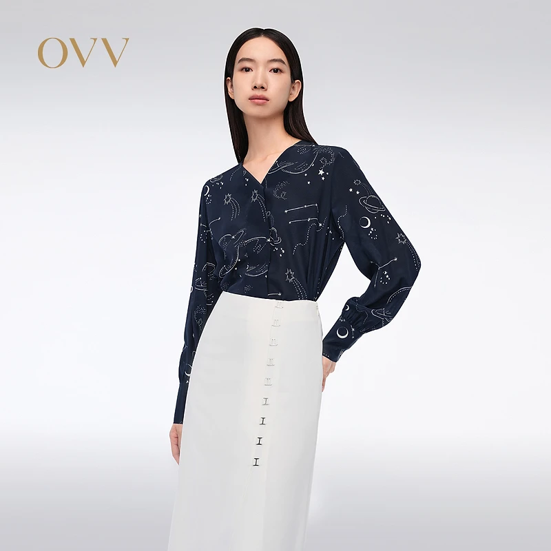 【籽言专属】OVV春夏新款女装12MM双绉桑蚕丝长袖衬衫GNEAJ14009A
