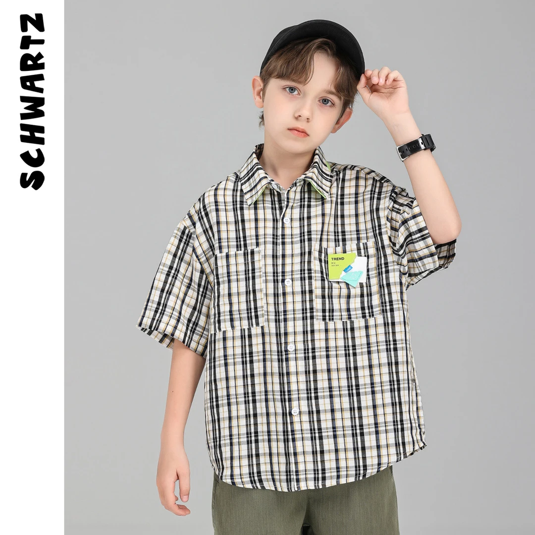 Schwartz童装男童衬衫夏季2025新款洋气格子夏装儿童宽松-6869