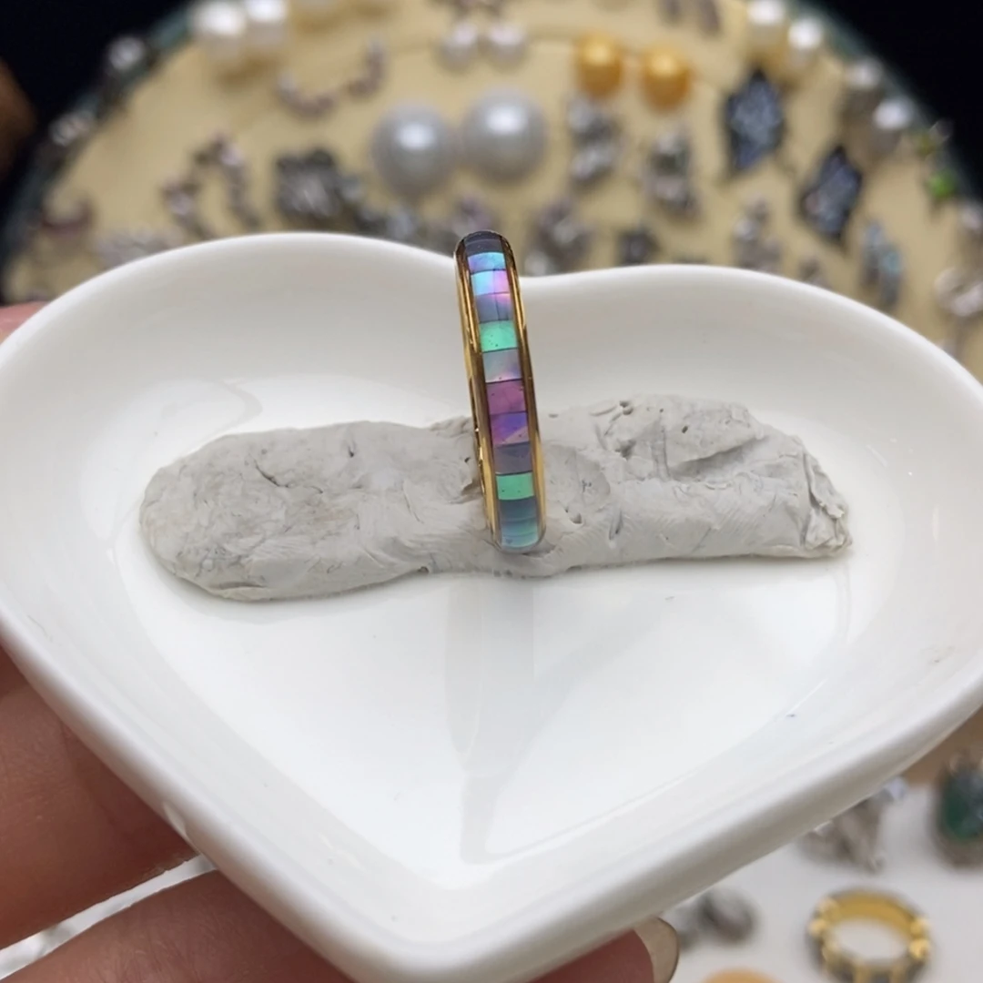 画框钛钢贝壳极光炫彩螺钿戒指15.5号