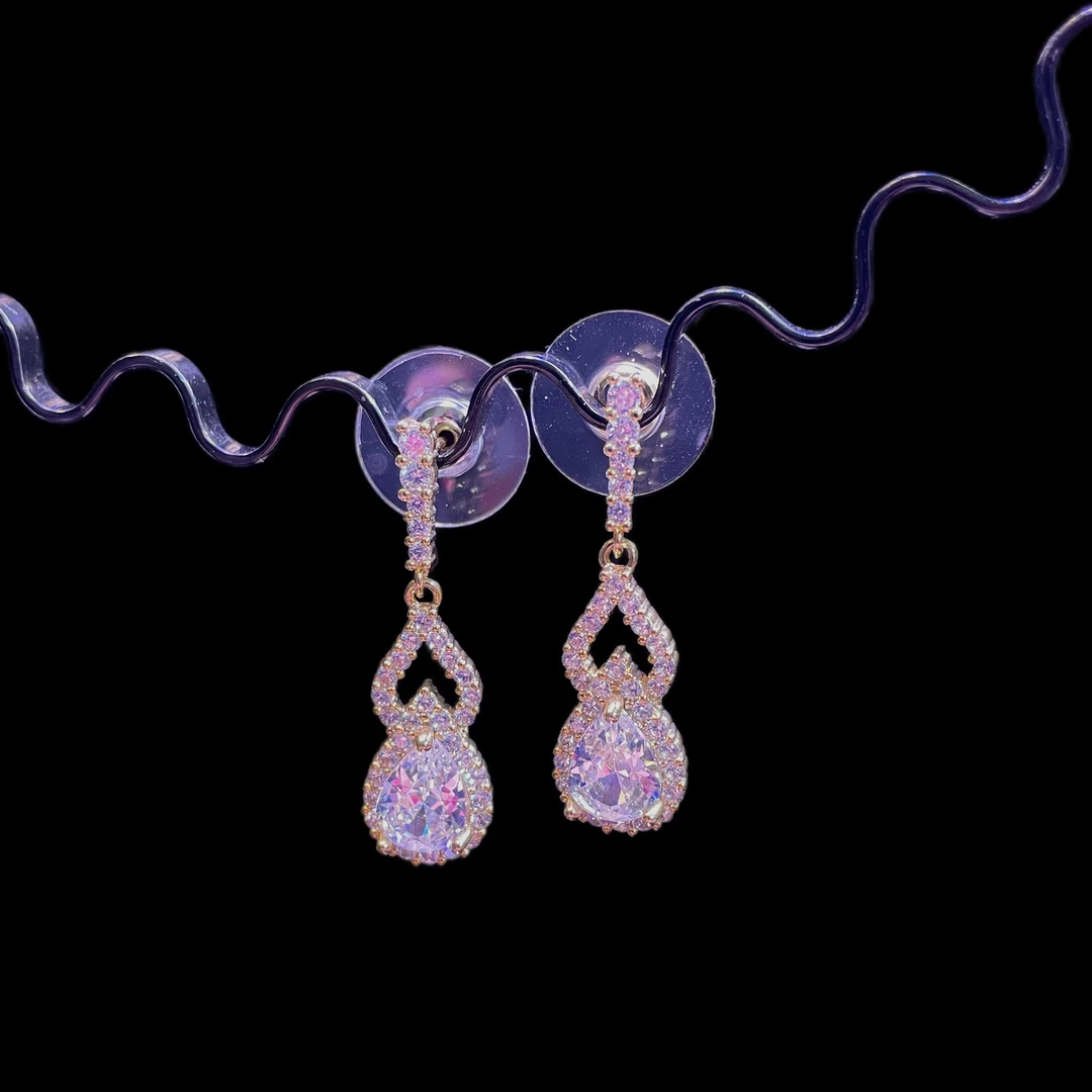 铜合金锆石耳饰 甜美女拼色耳环精致小众耳扣时尚耳饰镶嵌百搭