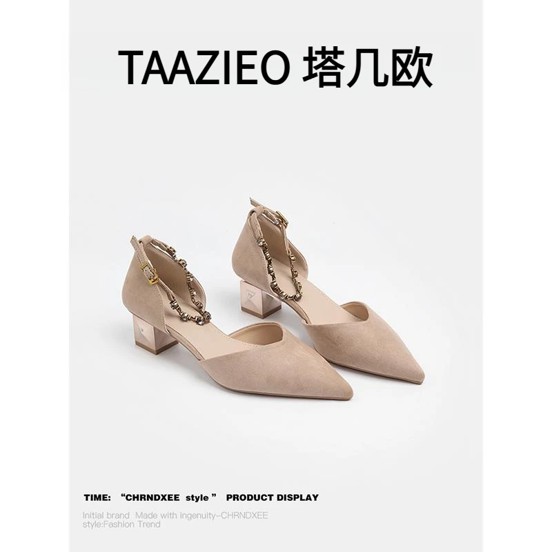 TAAZIEO绝美法式温柔包头凉鞋女夏外穿水钻金属一字带名媛气质