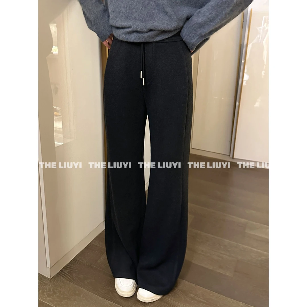 【LIUYI】高克重羊毛高腰微喇休闲裤58196
