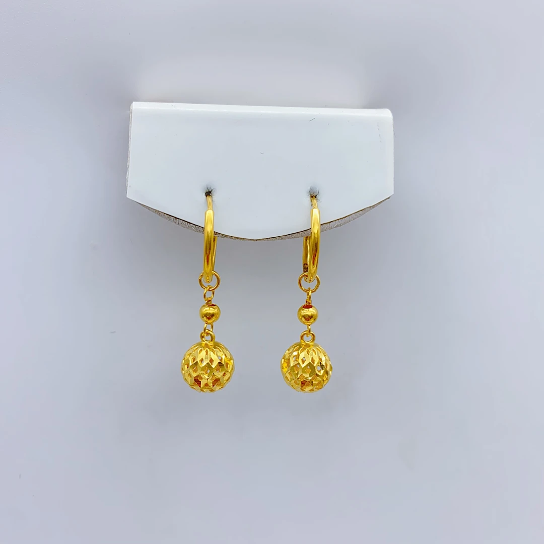 老庙黄金足金5G工艺镂空球球时尚休闲百搭耳圈吊3.1克