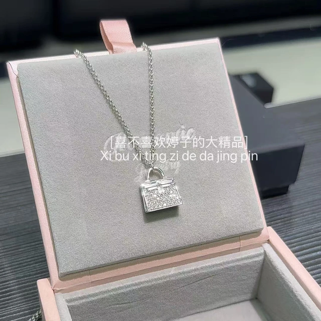 铜合金项链 【白金色满钻小包项链】