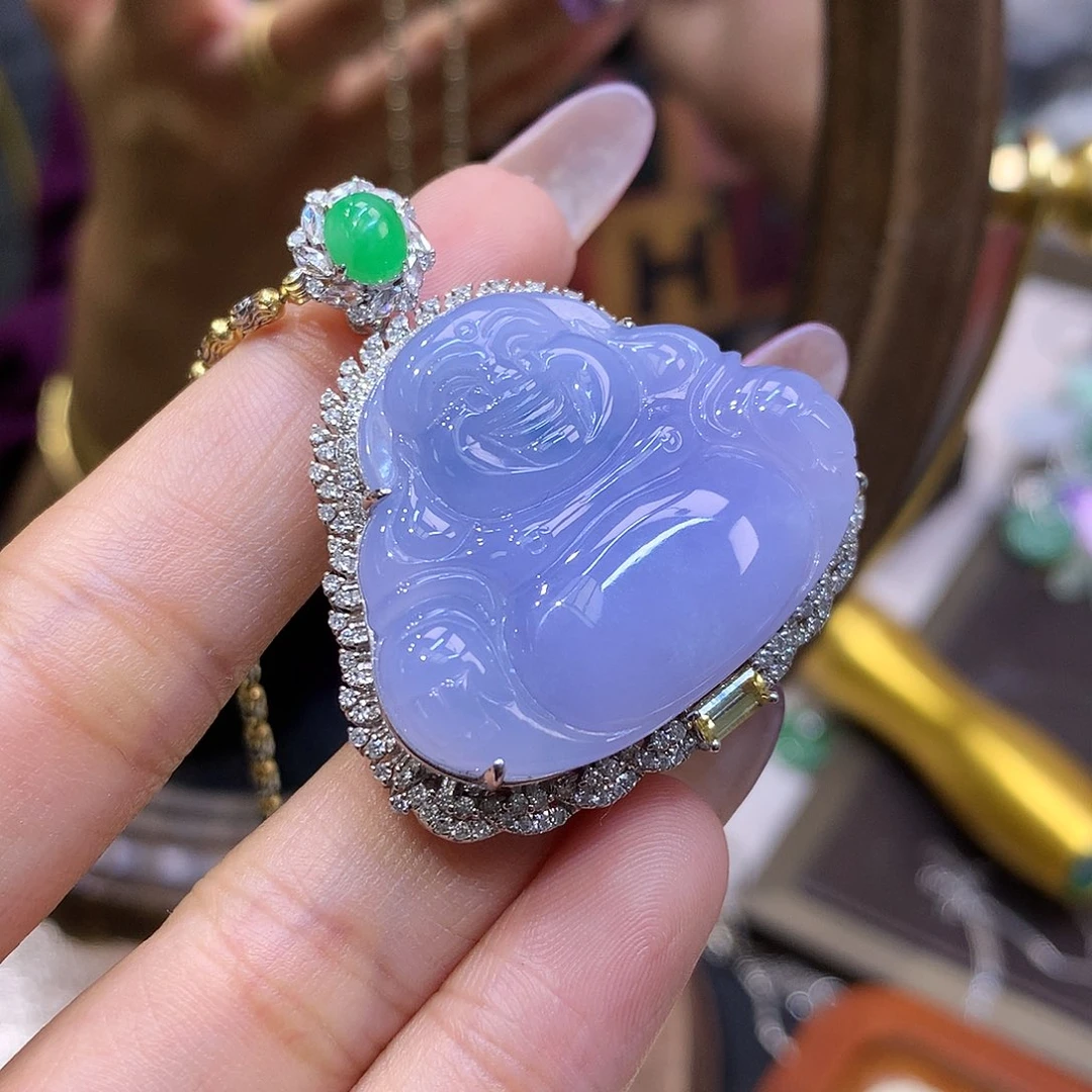 18K金镶嵌挂件翡翠大紫佛公不含链