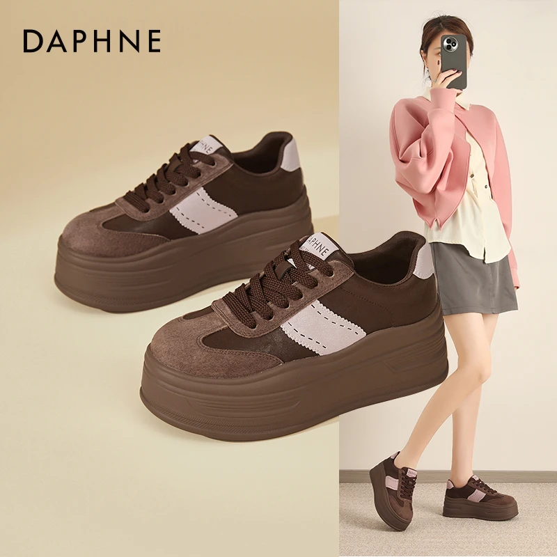 Daphne/达芙妮轻职风韩版秋季德训鞋小众增高小白鞋时尚休闲鞋