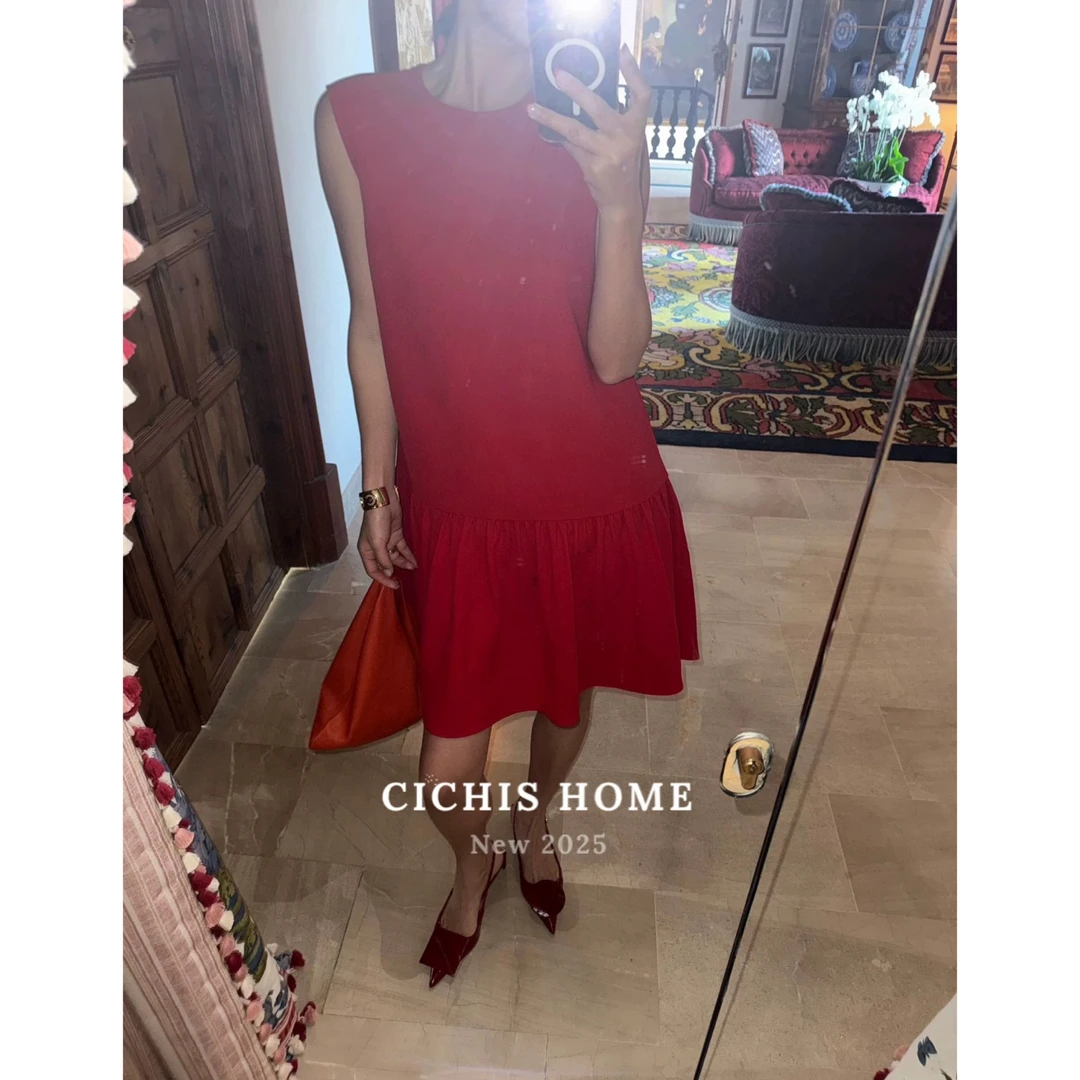 【GELINA】2025夏季新款时尚百搭气质显瘦无袖连衣裙0911