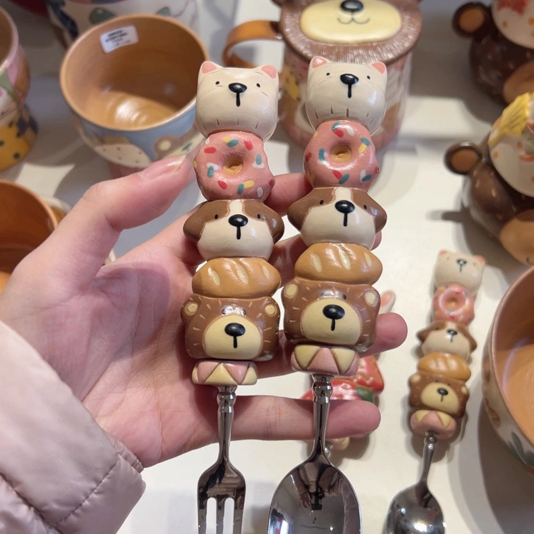 7***-陶瓷艺术手作器皿叉子勺子一对