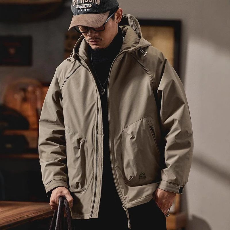 dnz-男款冬季防风夹克工装棉衣外套连帽冲锋美式复古棉服宽松加