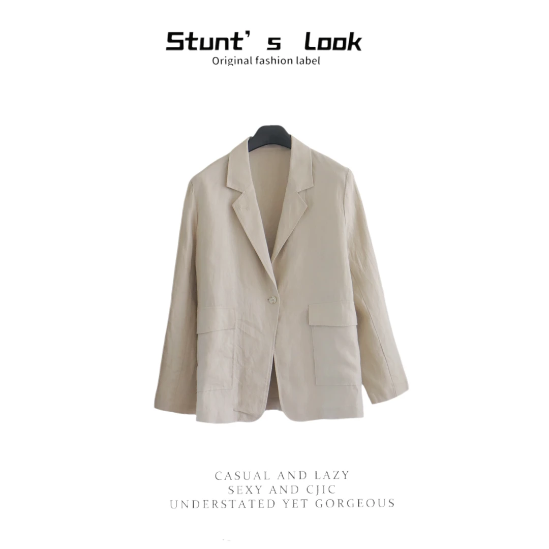 100雨露麻 轻奢老钱风松弛感女装气质贵气一粒扣休闲西服1533