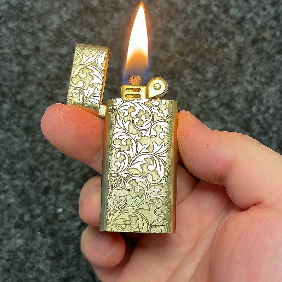 薄款黄铜煤油打火机 经典砂轮煤油打火机 轻薄黄铜雕刻打火机包邮