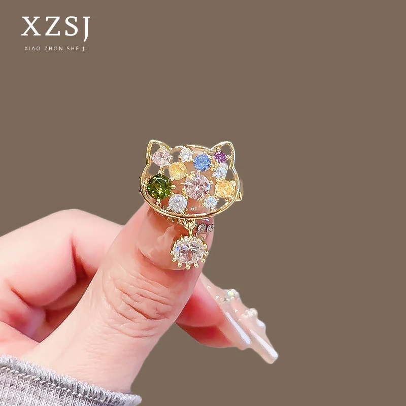 铜锆石胸针 新款潮小猫胸花高档女可爱别针防走光扣领口开衫配饰