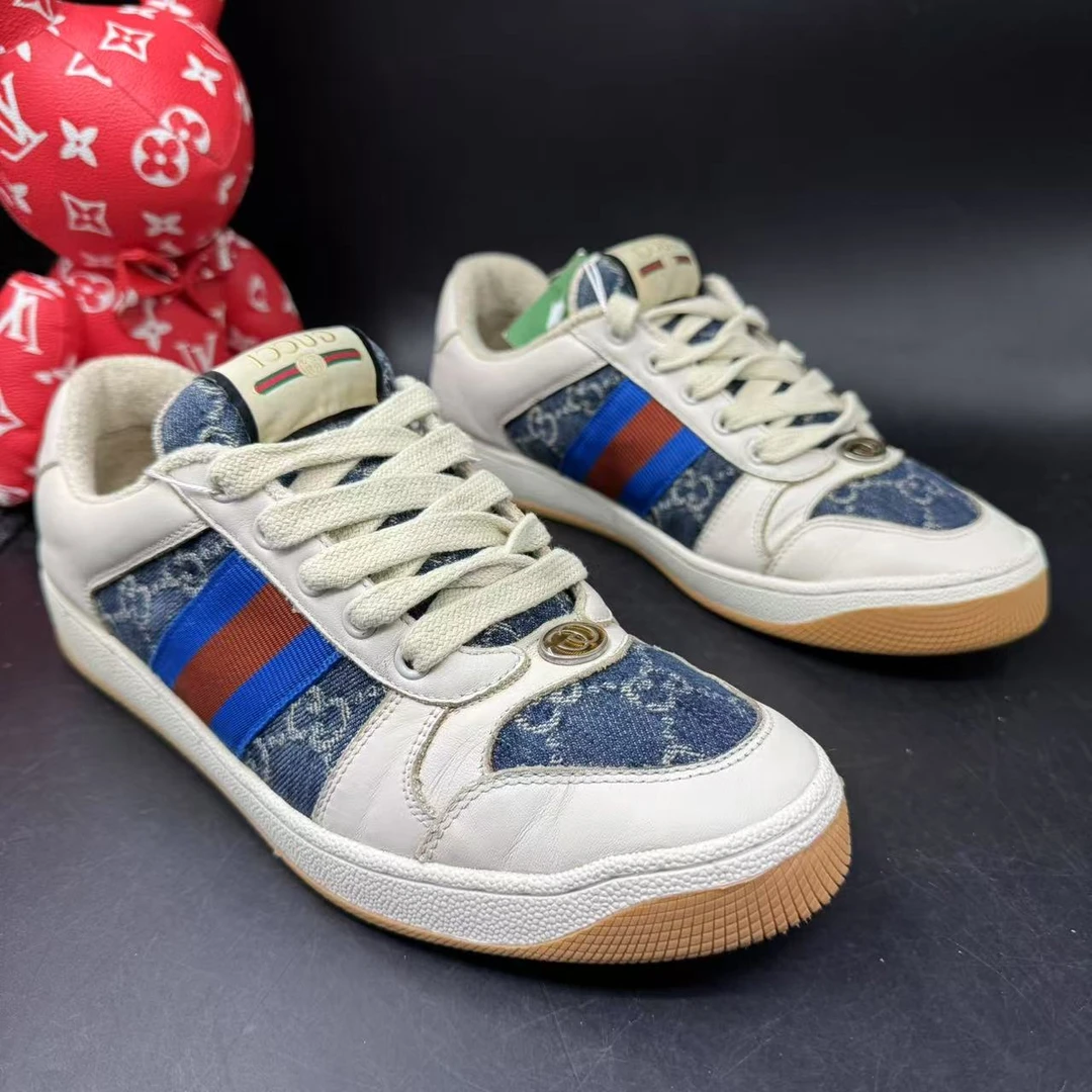 95新 GUCCI/古驰 【AO特惠】38欧码 男士休闲深蓝牛仔脏脏鞋ao504