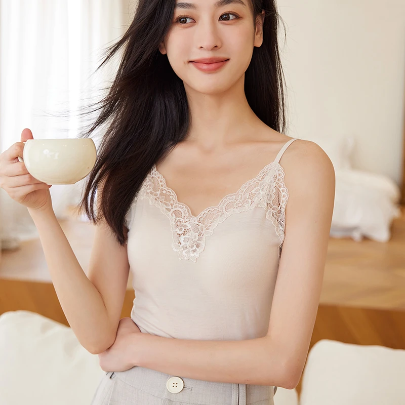 早秋带胸垫打底背心女舒适天丝羊毛内搭吊带秋冬女士保暖内衣