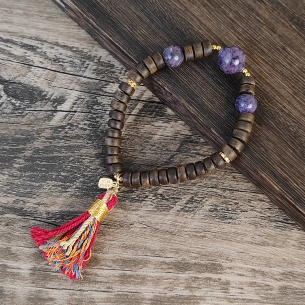 紫龙晶设计款带流苏单圈手串