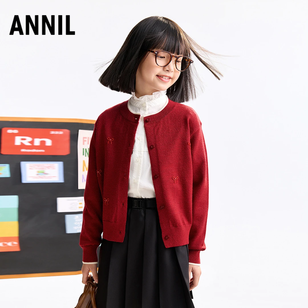 安奈儿女童开衫毛衣2025秋新款
