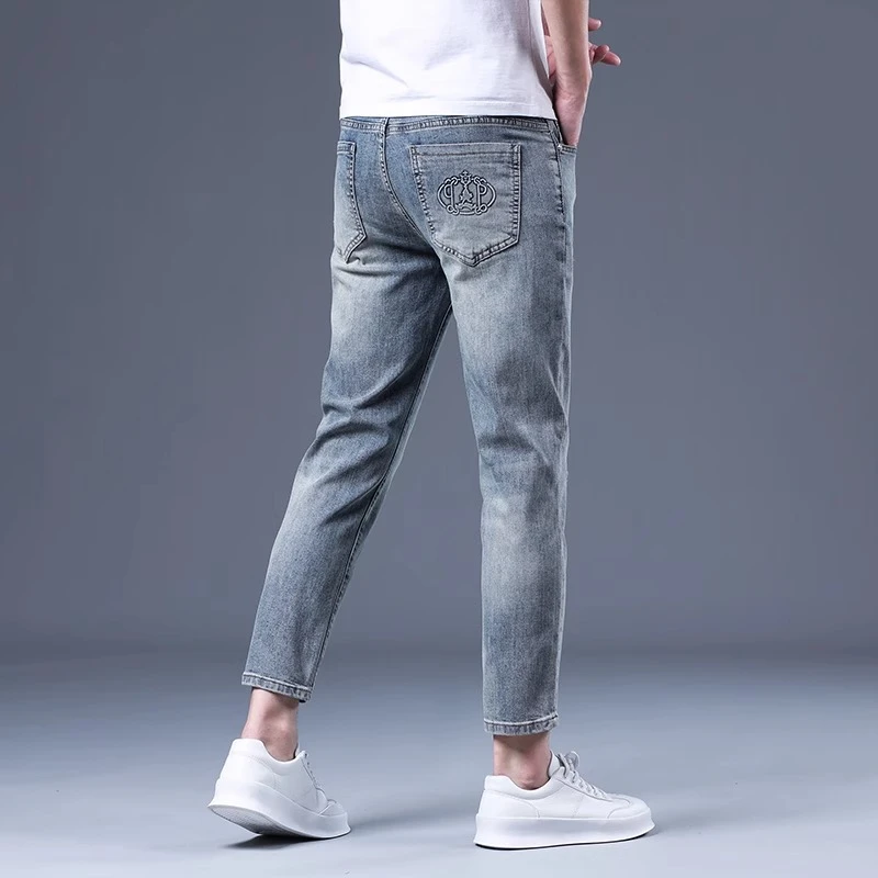 意大利高端九分牛仔裤男夏季薄款2025新款9分男装潮牌痞帅休闲裤