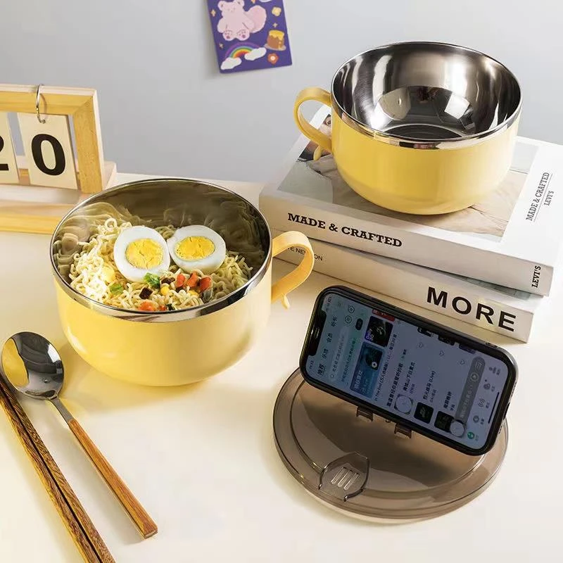 泡面碗宿舍学生专用方便面大饭盒带盖沥水餐具套装304