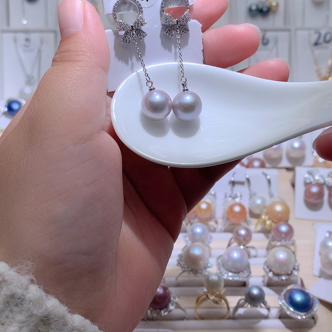 耳饰淡水珍珠银S925镶嵌CC11mm