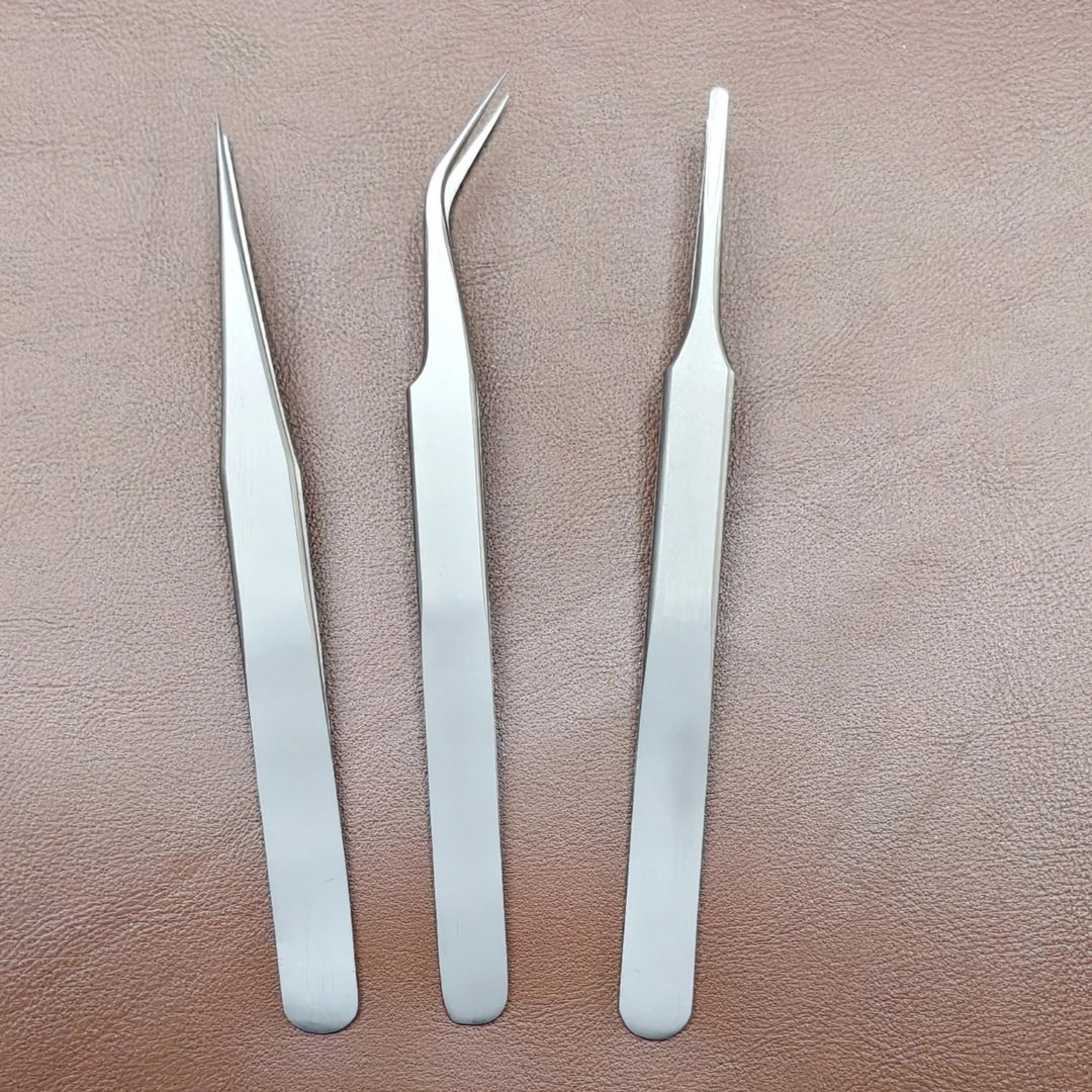 [优质不锈钢镊子3件套]圆头头弯头细尖头镊子维修工具捏子