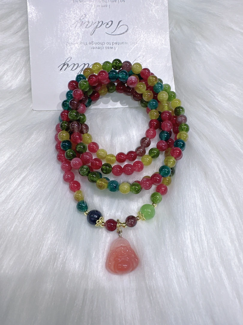 碧玺盐源佛公多圈手链