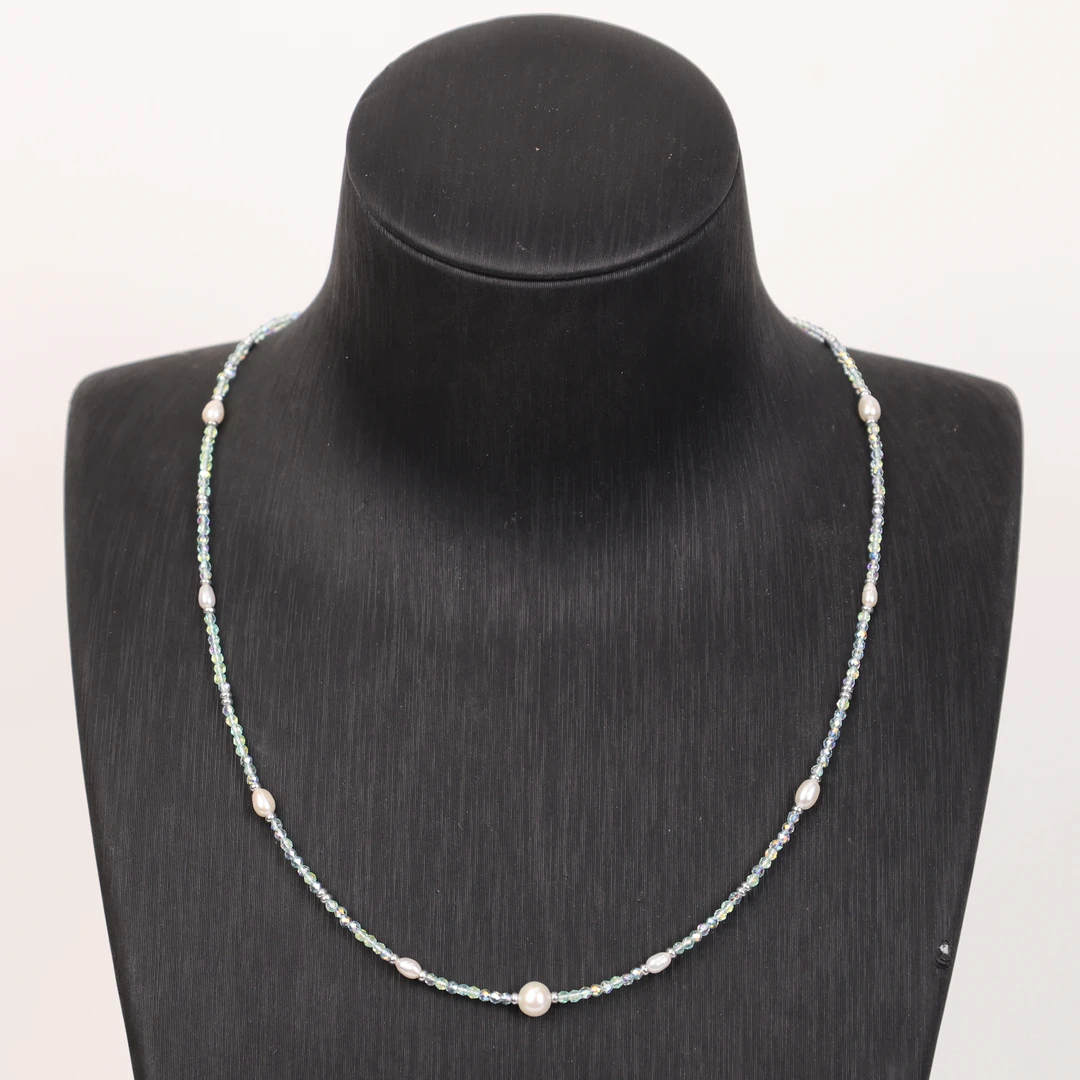 合金项链 LZ2613 AK蓝色菱形小米珠灯泡珠珠蓝色炫彩琉璃项链