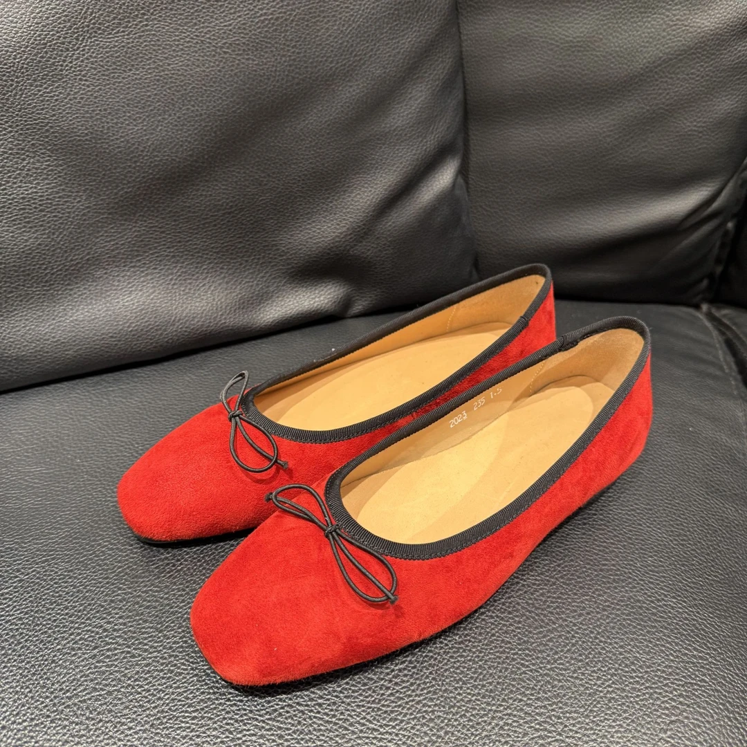 2023新款方口鞋软底红色浅口平跟休闲舒适