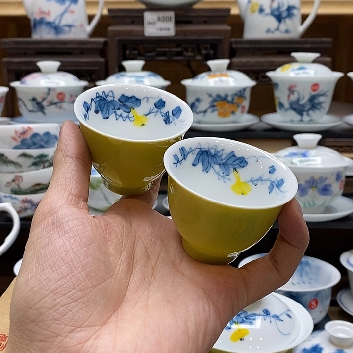 手绘2个装葫芦果杯子60cc釉下彩微瑕福利款