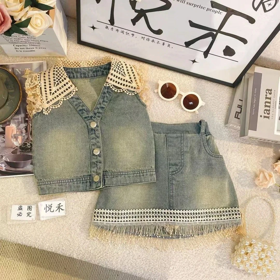 女童无袖夏装连衣裙新款洋气公主2025小孩夏季亮儿套装