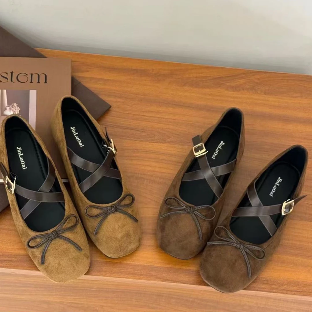 圆头平底鞋乐福鞋浅口蝴蝶复古单鞋蝴蝶结软底百搭玛丽珍