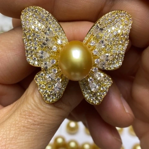 海水珍珠胸针合金