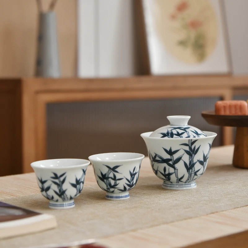 点工竹茂 二才盖碗茶具茶杯复古家用中式主人杯泡茶碗伴手礼创意