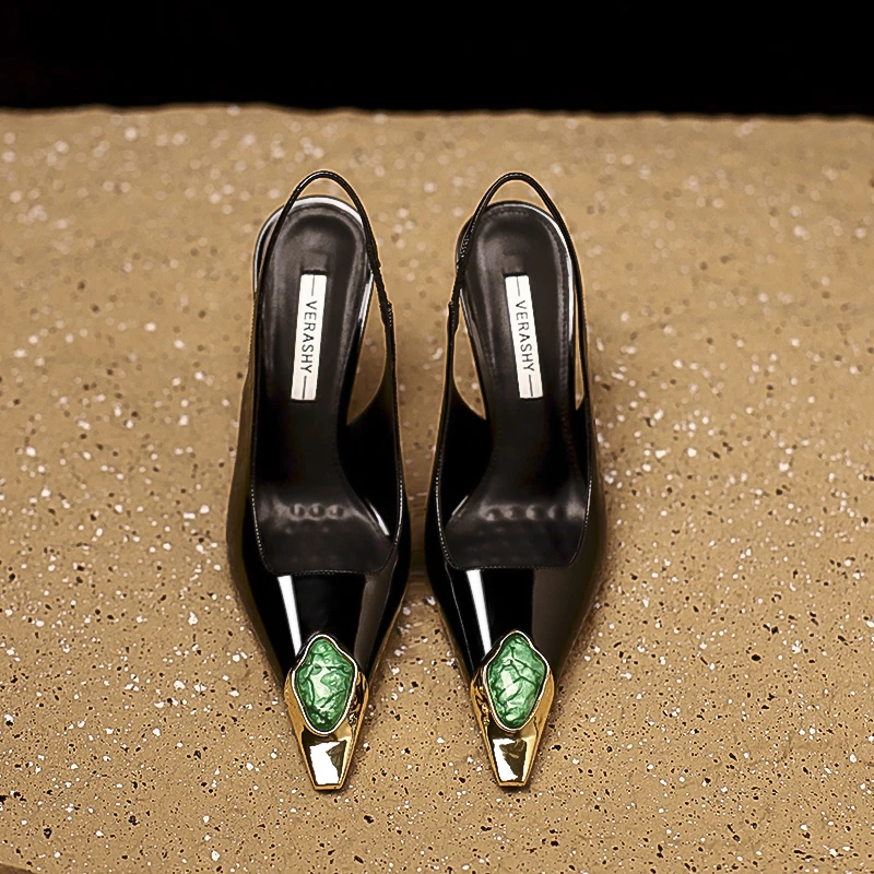 杨树林同款金属方头细跟高跟鞋黑色包头凉鞋性感气质时尚单鞋夏季