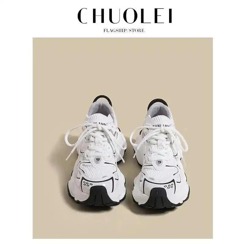 夏季新款银色女款厚底透气网面薄款小个子显脚小炸街老爹鞋适合20